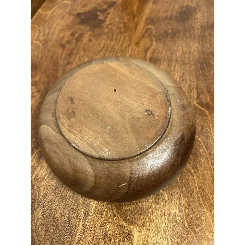 Hand Painted Wooden Vintage Decorative Bowl Birdhouse Nest Apple 6
